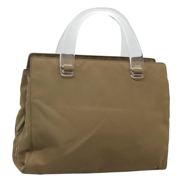 PRADA Hand Bag Nylon Khaki Silver Auth 117534 - Picture 1 of 16